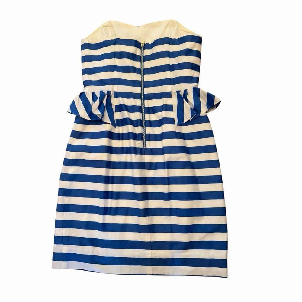 Lilly Pulitzer Royal Blue/White Cabana Striped Strapless cocktail Dress Size 0 - Picture 10 of 10